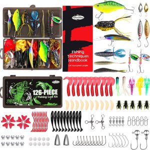 Fishing Lures - Tackle Box with Tackle Included, Fishing Kit with VIBs, Frogs, Minnows, Soft Baits, Hooks & Weights Accessories, Freshwater Lure Kit for Bass Walleye Trout