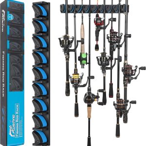 PLUSINNO V9 Vertical Fishing Rod Holder, Wall Mounted Fishing Rod Rack, Fishing Pole Holder Holds Up to 9 Rods or Combos, Fishing Rod Holders for Garage,Fishing Gear and fishing Gifts for Men